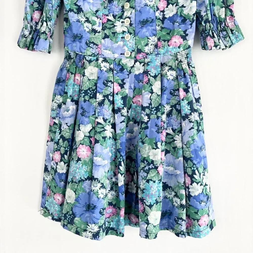 Beautiful Vintage Floral Cotton Austrian Dirndl Cottage Dress 0 2 4 XS Womens
